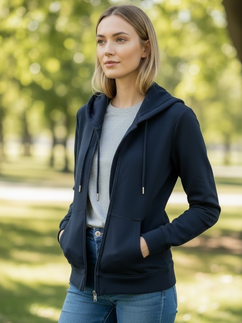 Chico's Zenergy Full Zip Hooded Jacket in Midnight Blue (N-1)
